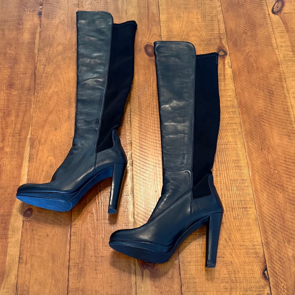 Stuart Weitzman 50/50 Highway over-the-knee black leather platform boots